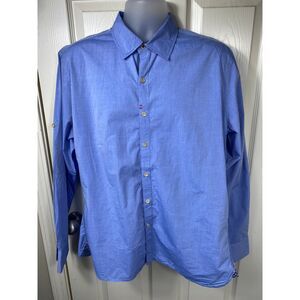 Robert Graham Blue Cotton Button Down Dress Shirt Designer Casual Long Sleeve XL